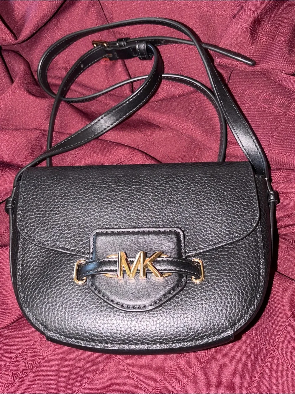 Michael Kors Black Pebbled Leather Crossbody Saddle Bag